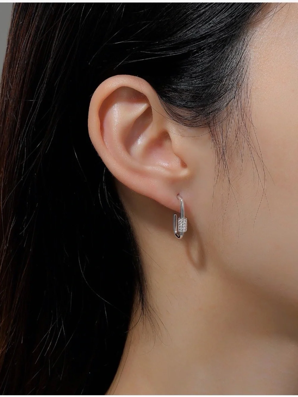 Crystal-Embellished Silver Open Hoop Earrings - Women Jewelry